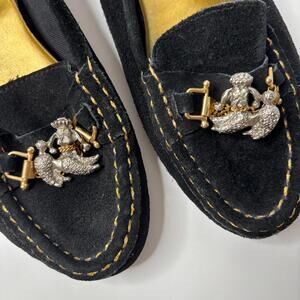 VTG Black Suede Loafers POODLE DOG CHARMS Womens 7 Designer Quirky Leather Shoes